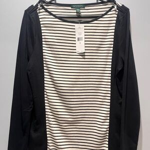 Women's Lauren Ralph Lauren  XL /White Black Striped Long Sleeve Shirt‎ Top NWT